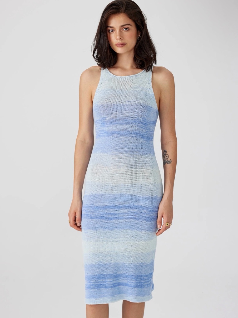 Cider Blue & White Ombre Knit MIDI Dress